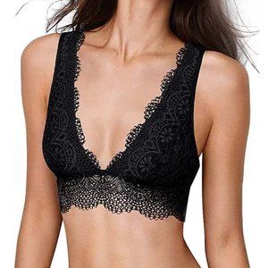 Women's V Neck Unpadded Lace Long Line Plunge Bra